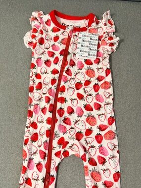 Bestaroo Pink & Red Strawberry Romper for Kids
